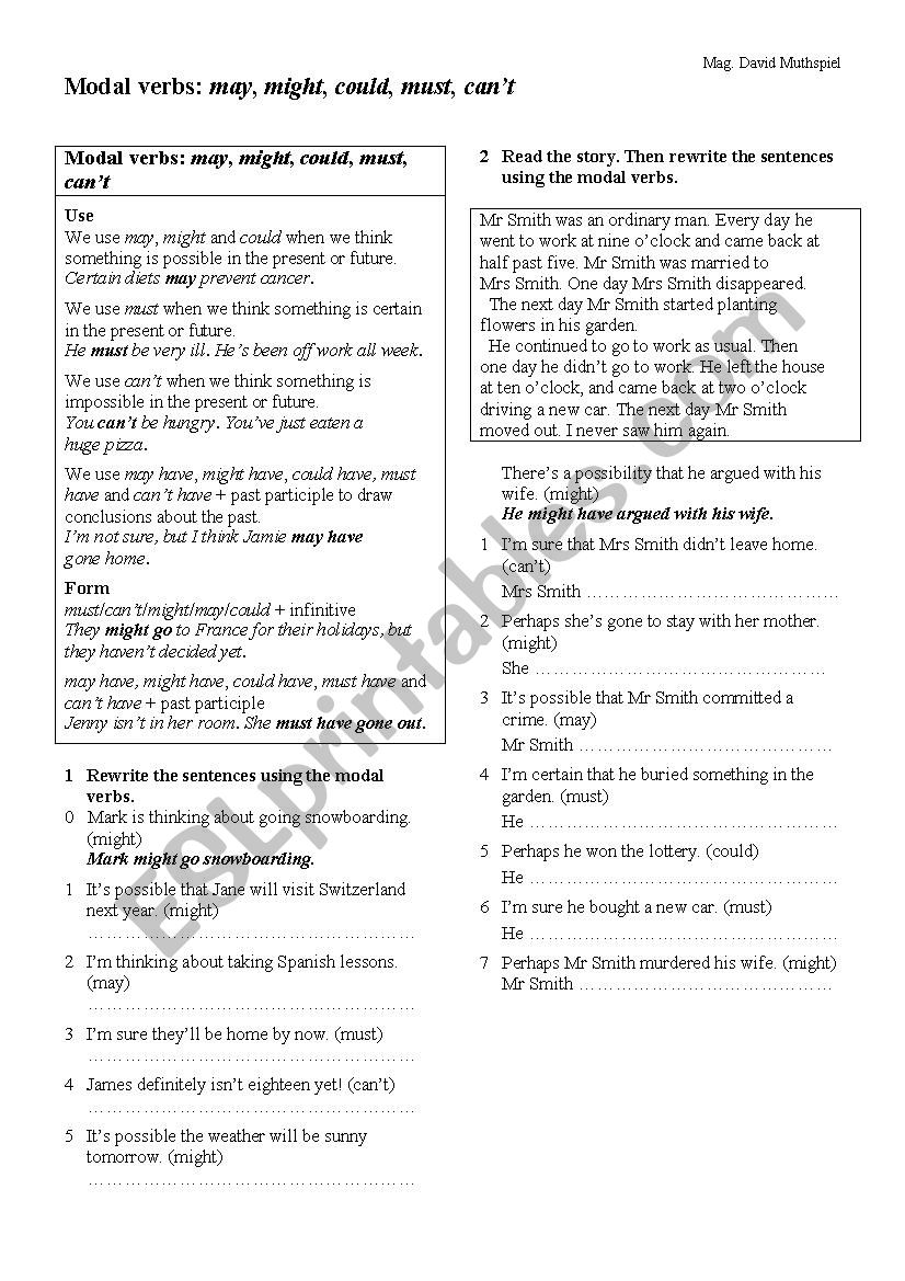 Modal verbs (degrees of certainties)