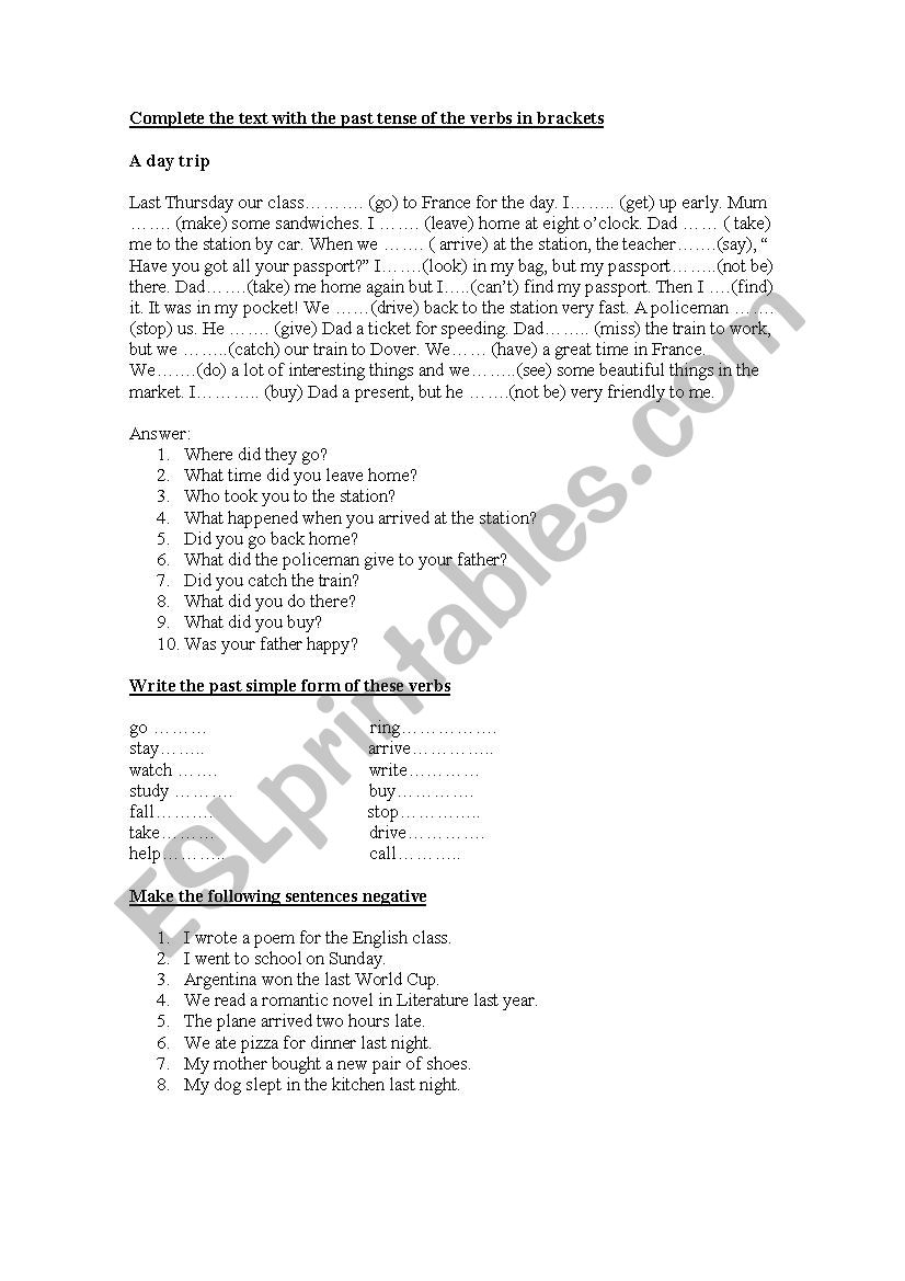 Past Simple Exercises worksheet