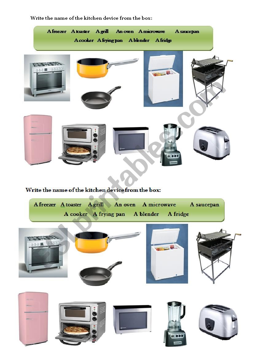 Kitchen devices worksheet