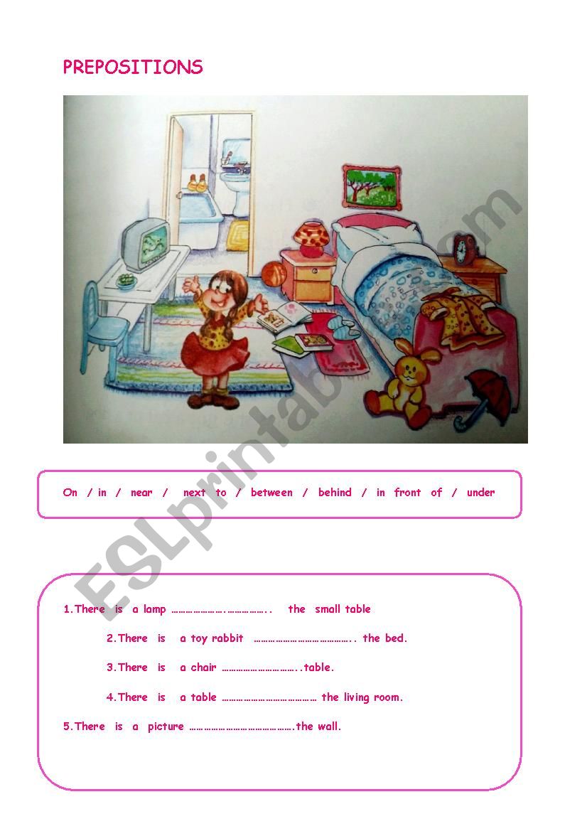 prepositions two pages worksheet