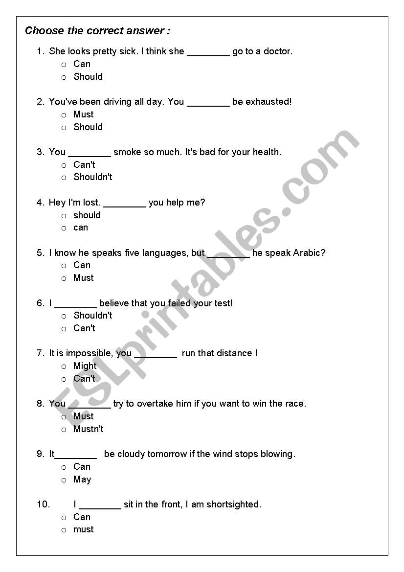 Modal verbs worksheet