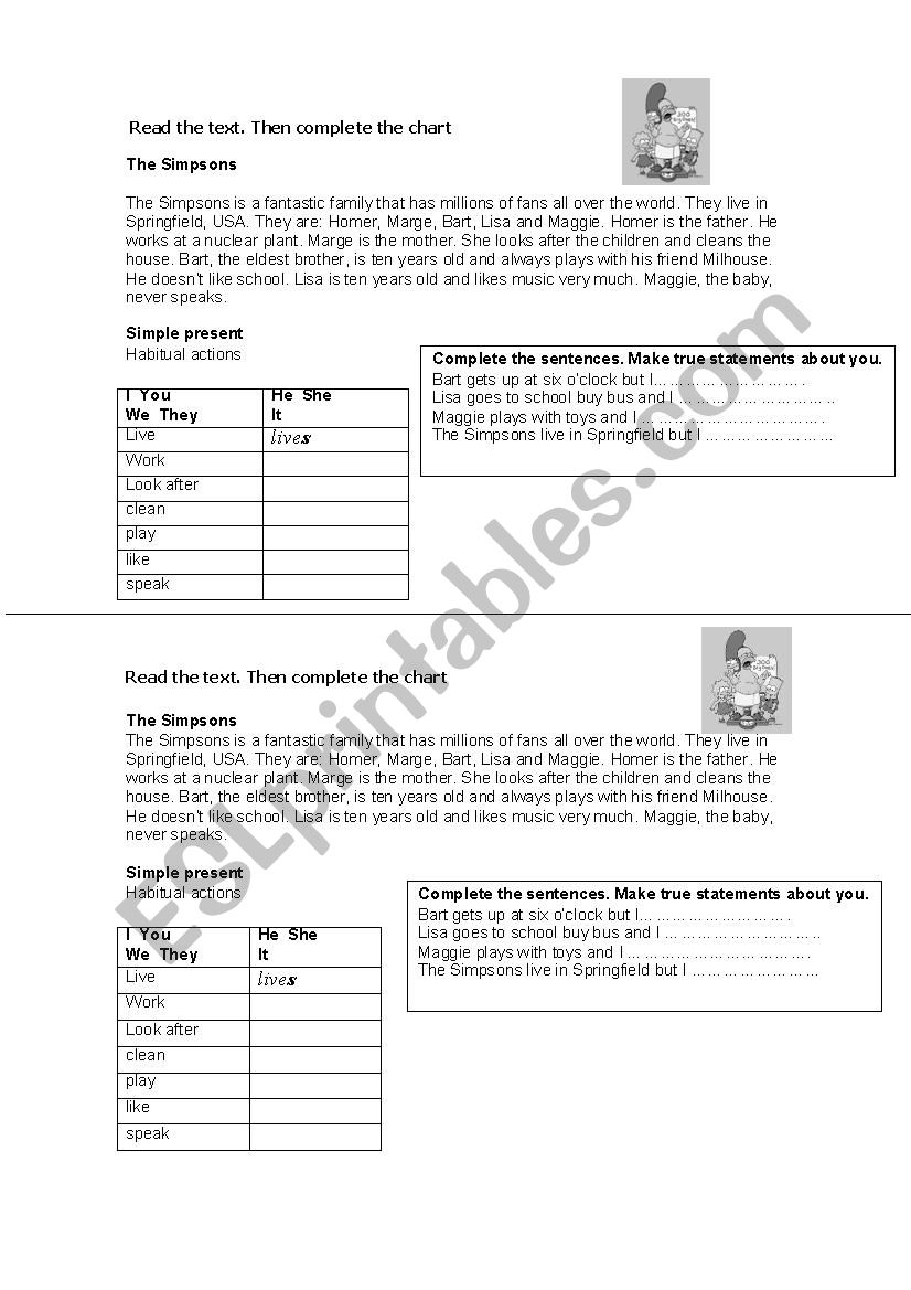 Simple present The Simpsons worksheet