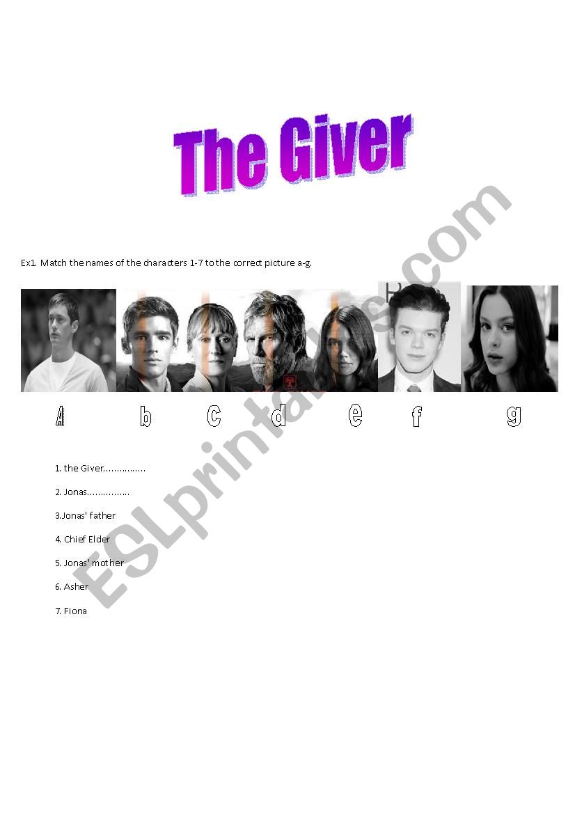 Film Worksheet- The Giver worksheet
