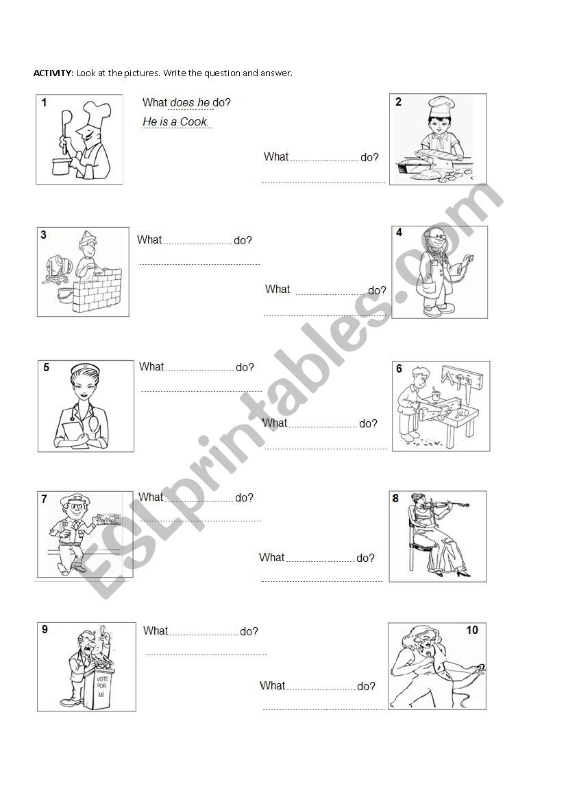 Jobs and professions worksheet