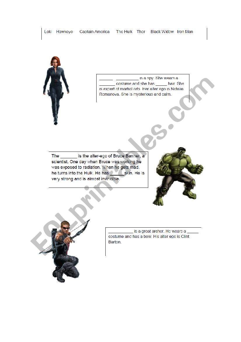 Avengers part 2 worksheet