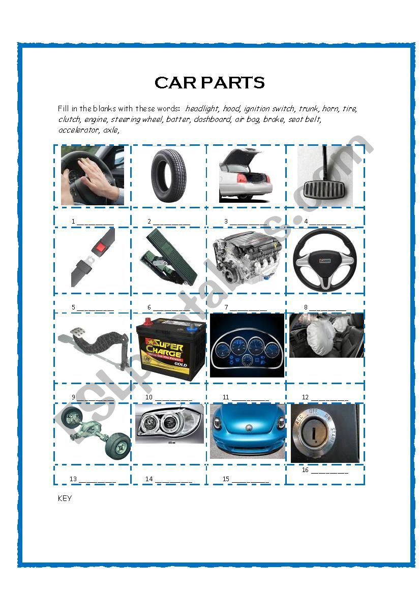 Car Parts Vocabulary WS worksheet