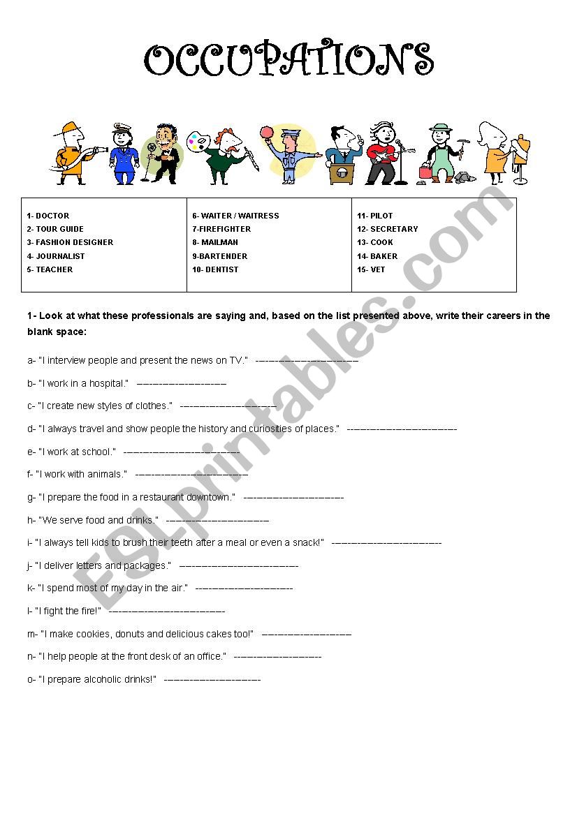OCCUPATIONS GUESSING GAME worksheet