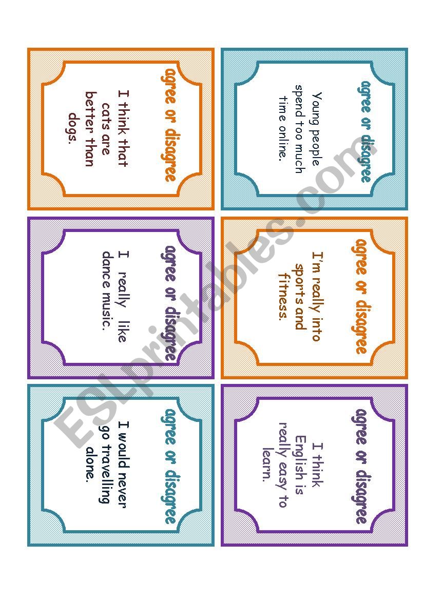 Agreeing and disagreeing worksheet