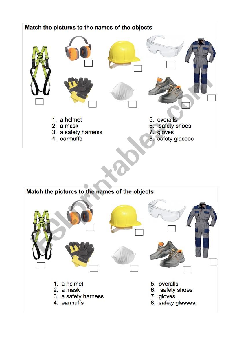 safety equipments worksheet