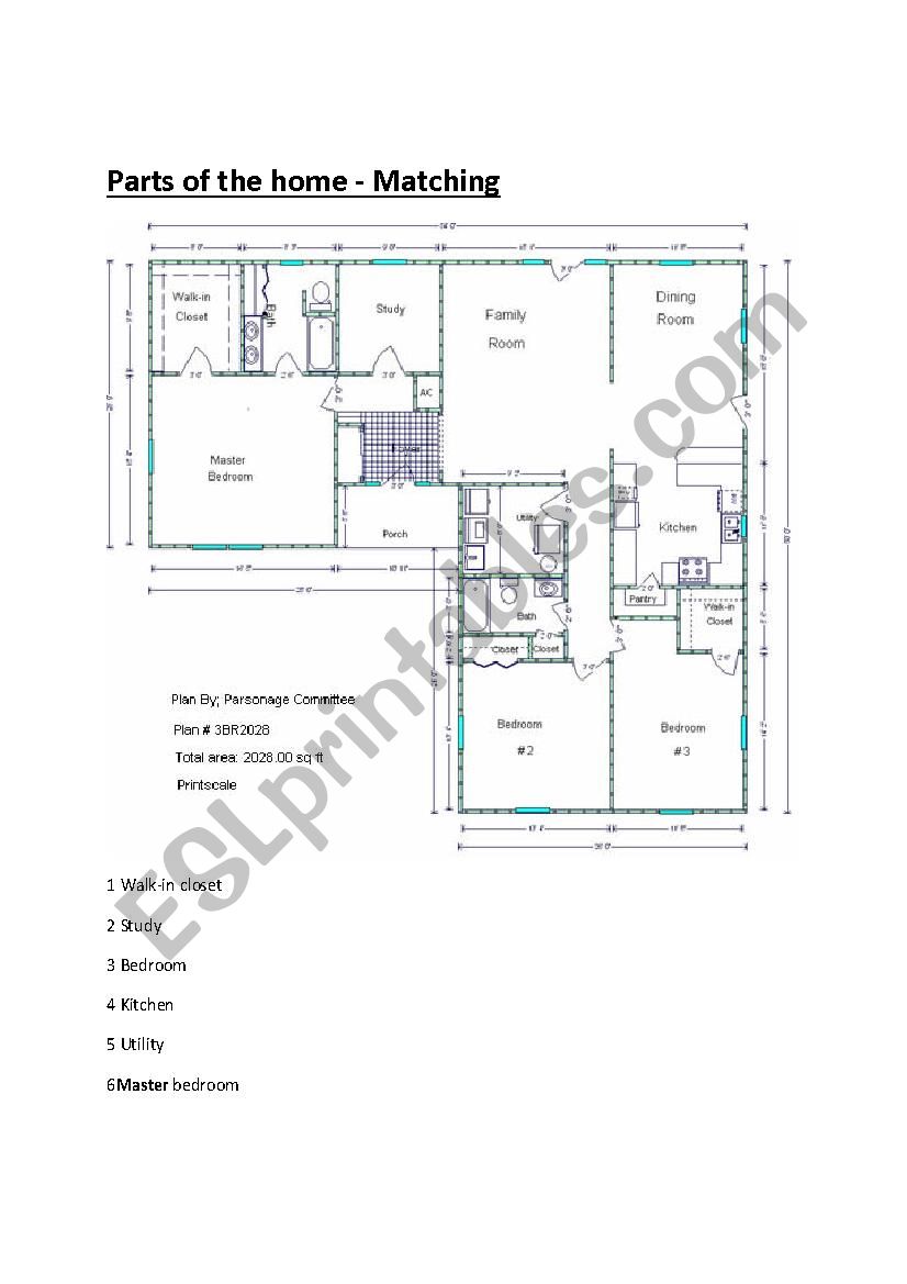 Parts of the home - matching worksheet
