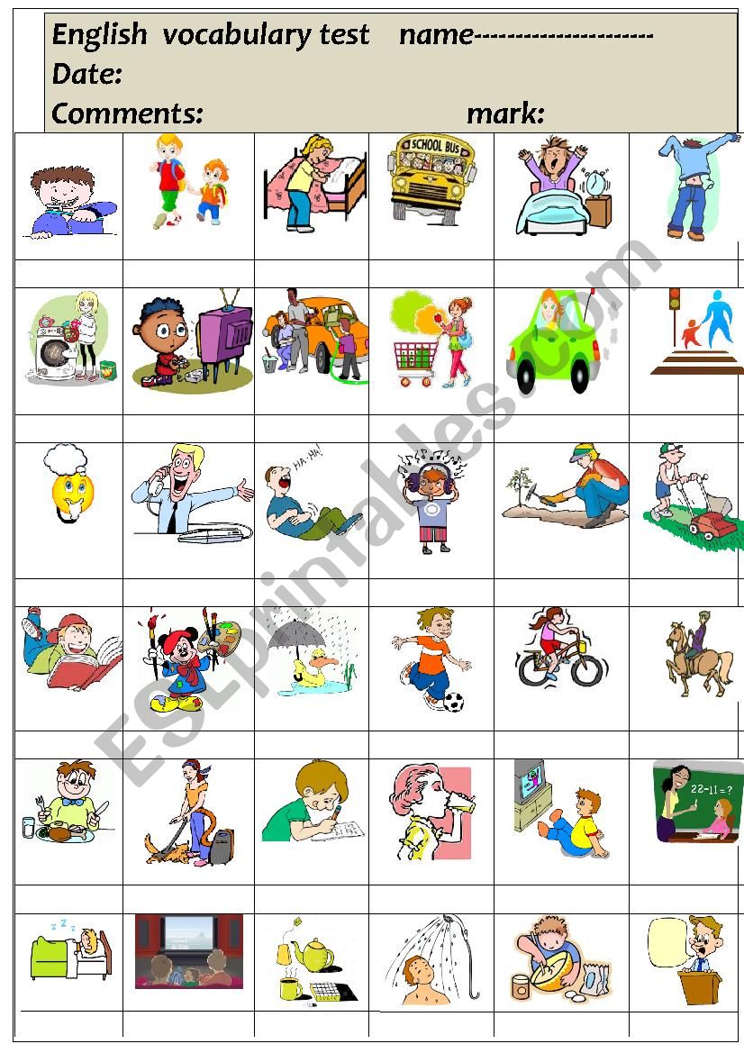 Every day action verbs : test worksheet