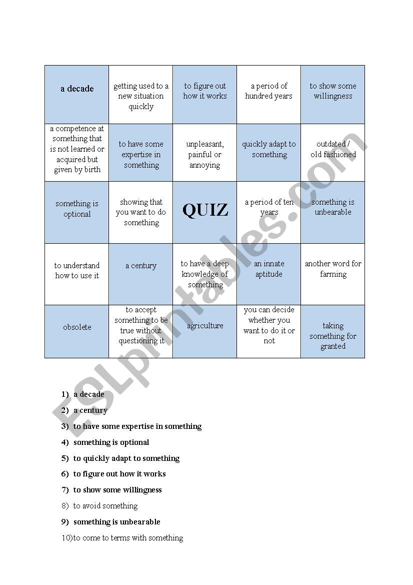 Vocabulary Quiz (Travelling) worksheet