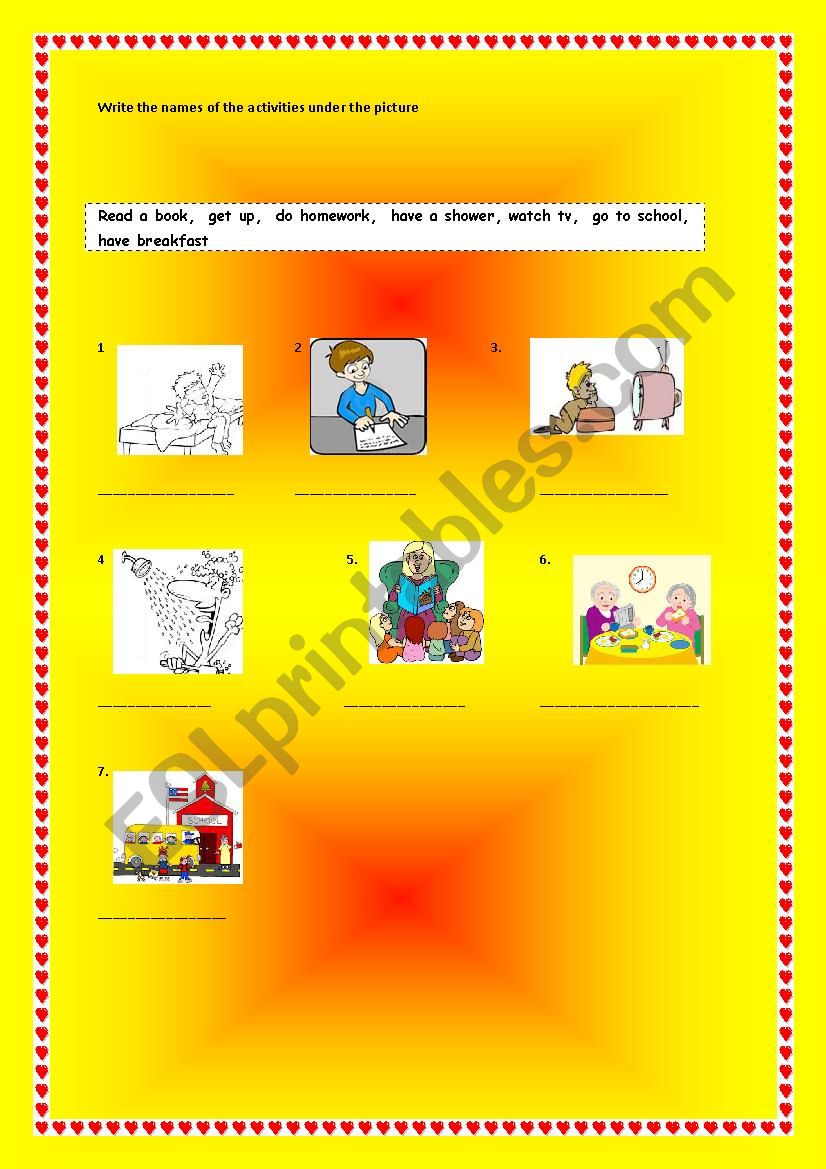 daily routine actions worksheet