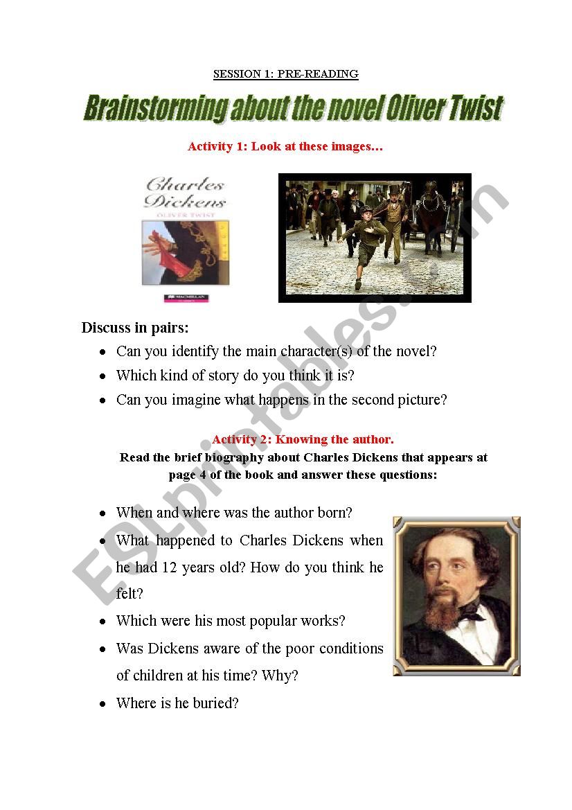 reader Oliver Twist worksheet