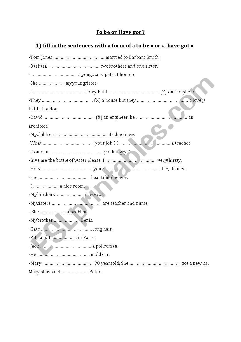 to be - have got exercises  worksheet