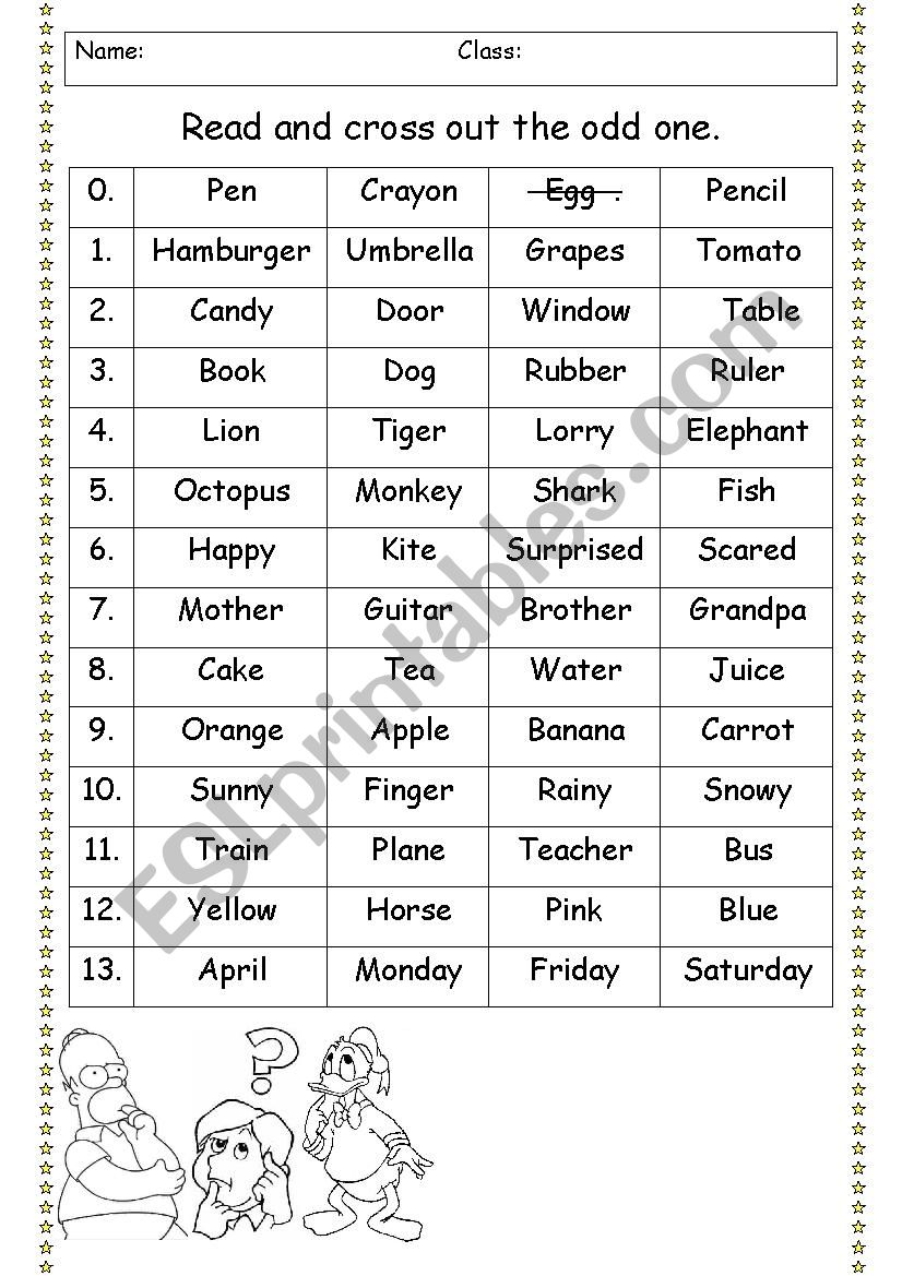 Revision of vocabulary (cross out the odd one)