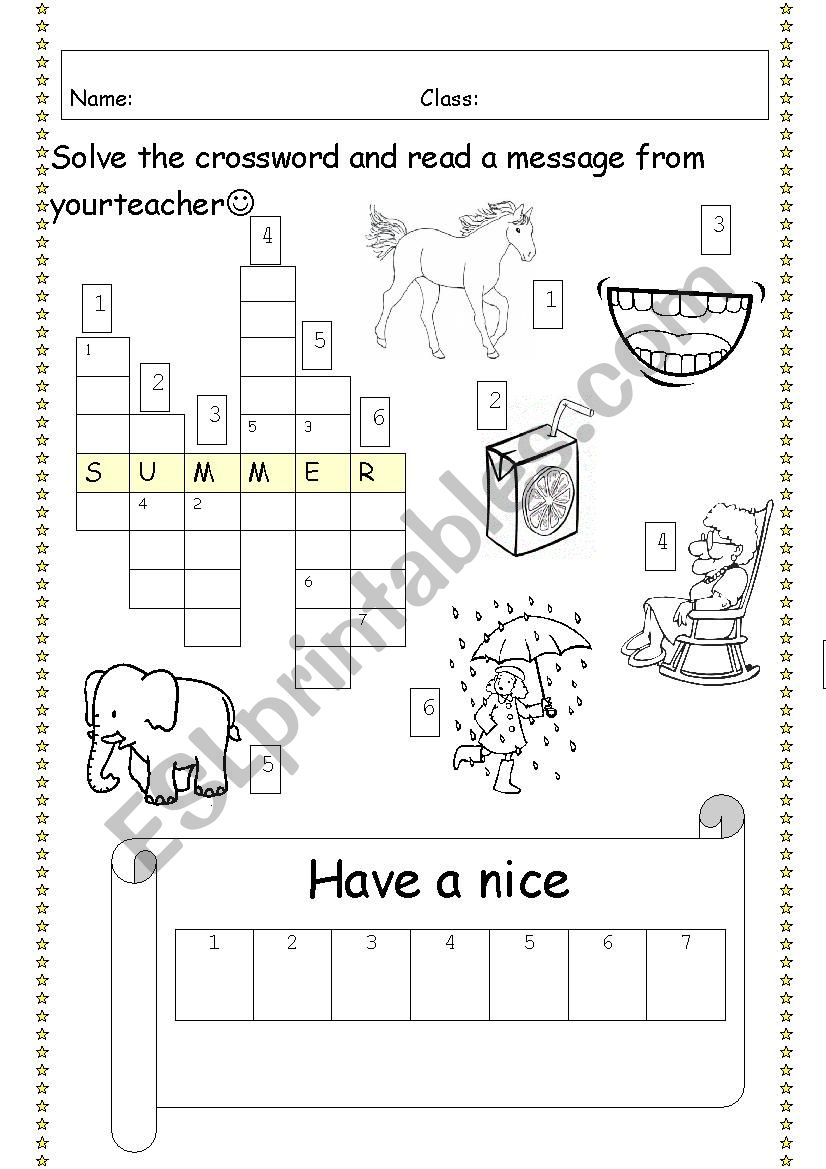 Last day of school/ Last lesson (Holiday) CROSSWORD