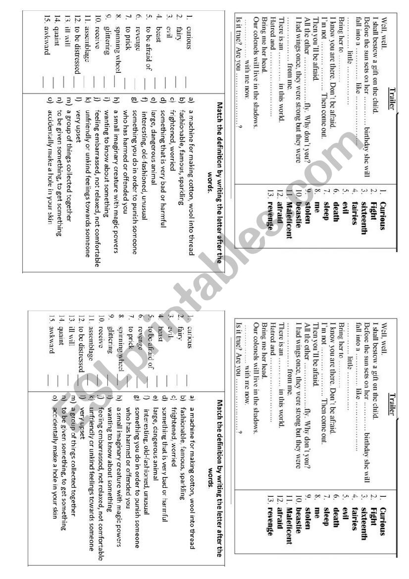 Maleficient worksheet