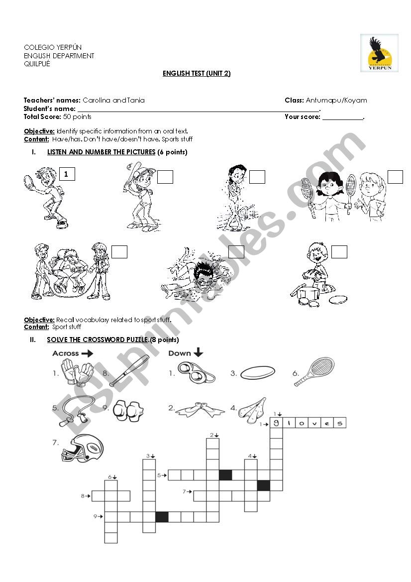 Sports worksheet