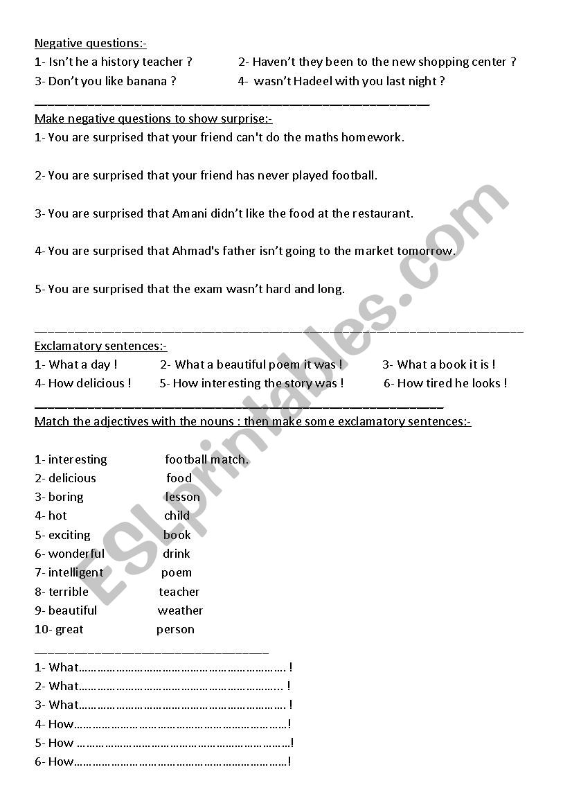 negative questions worksheet