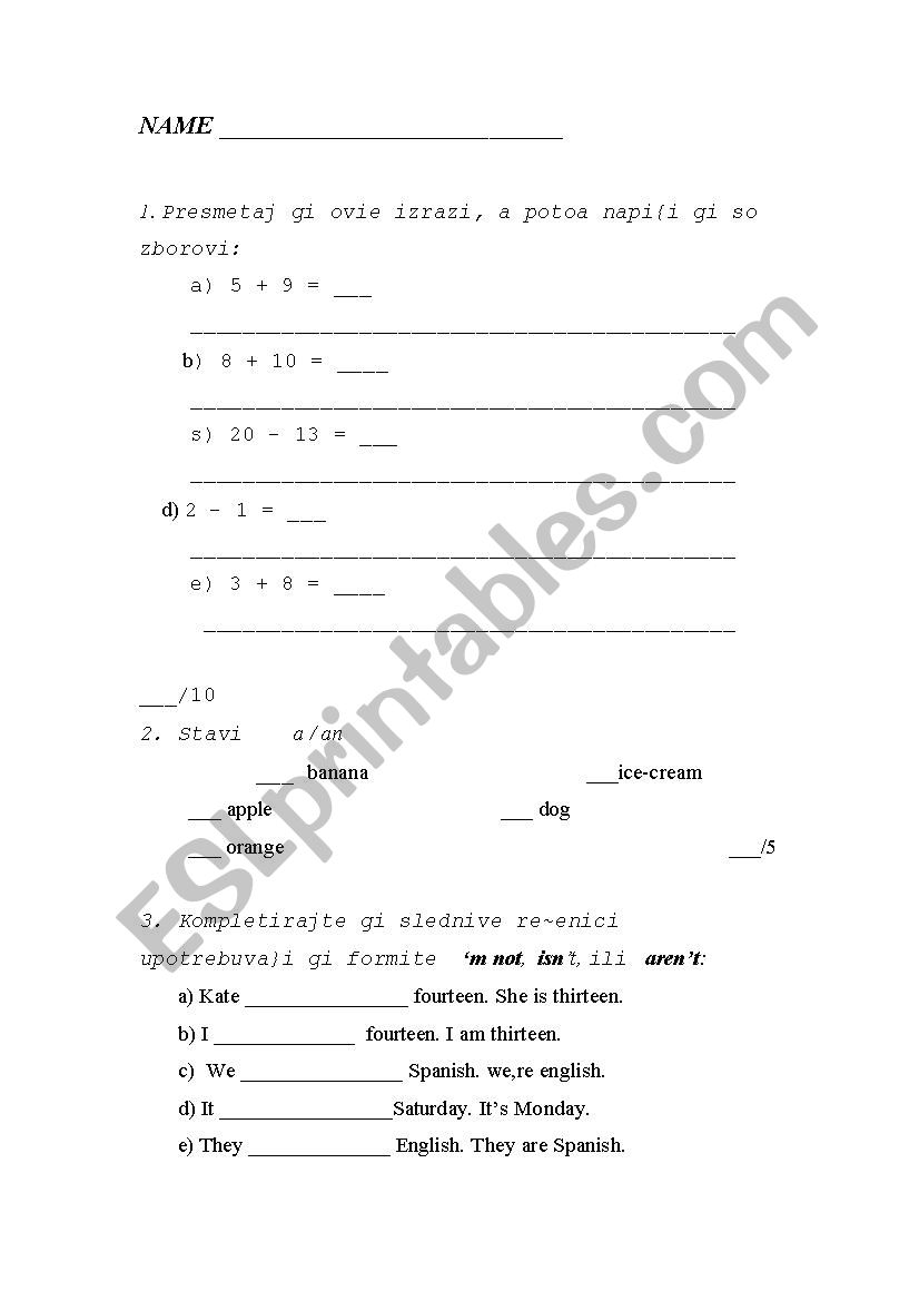 test  worksheet