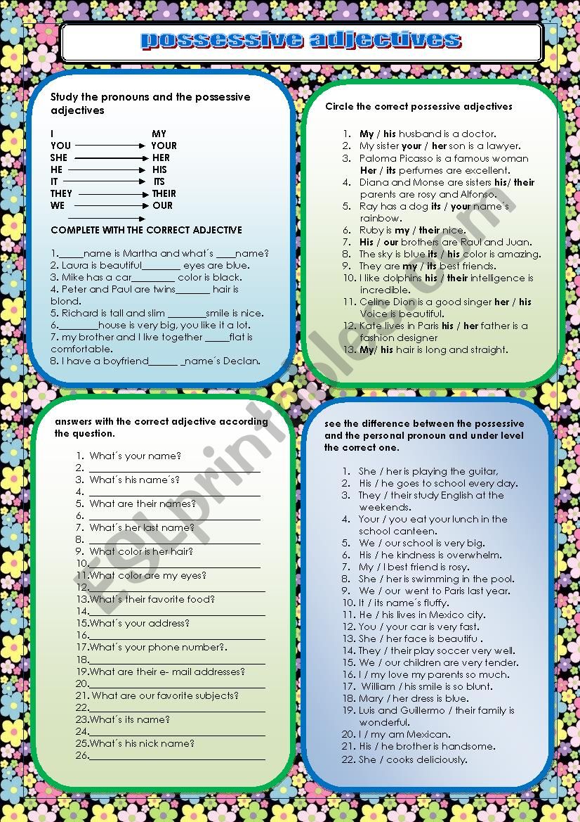 possessive adjectives worksheet