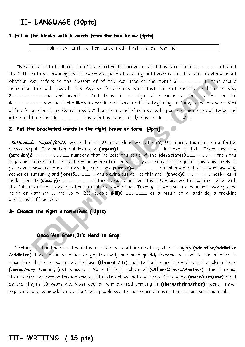 Bac Blanc Arts  worksheet