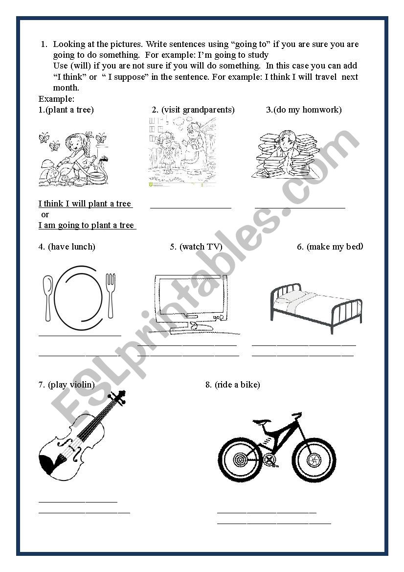 going to or will worksheet