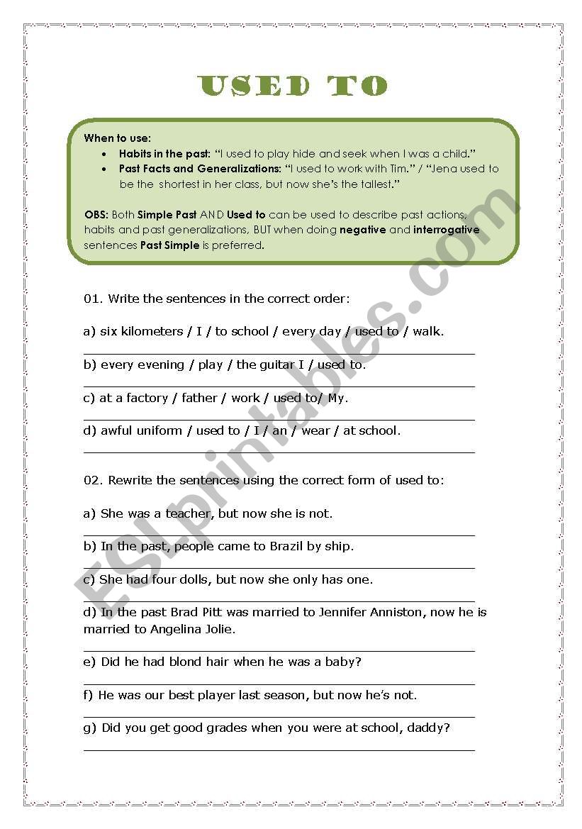 Used To + Cranberries Song worksheet