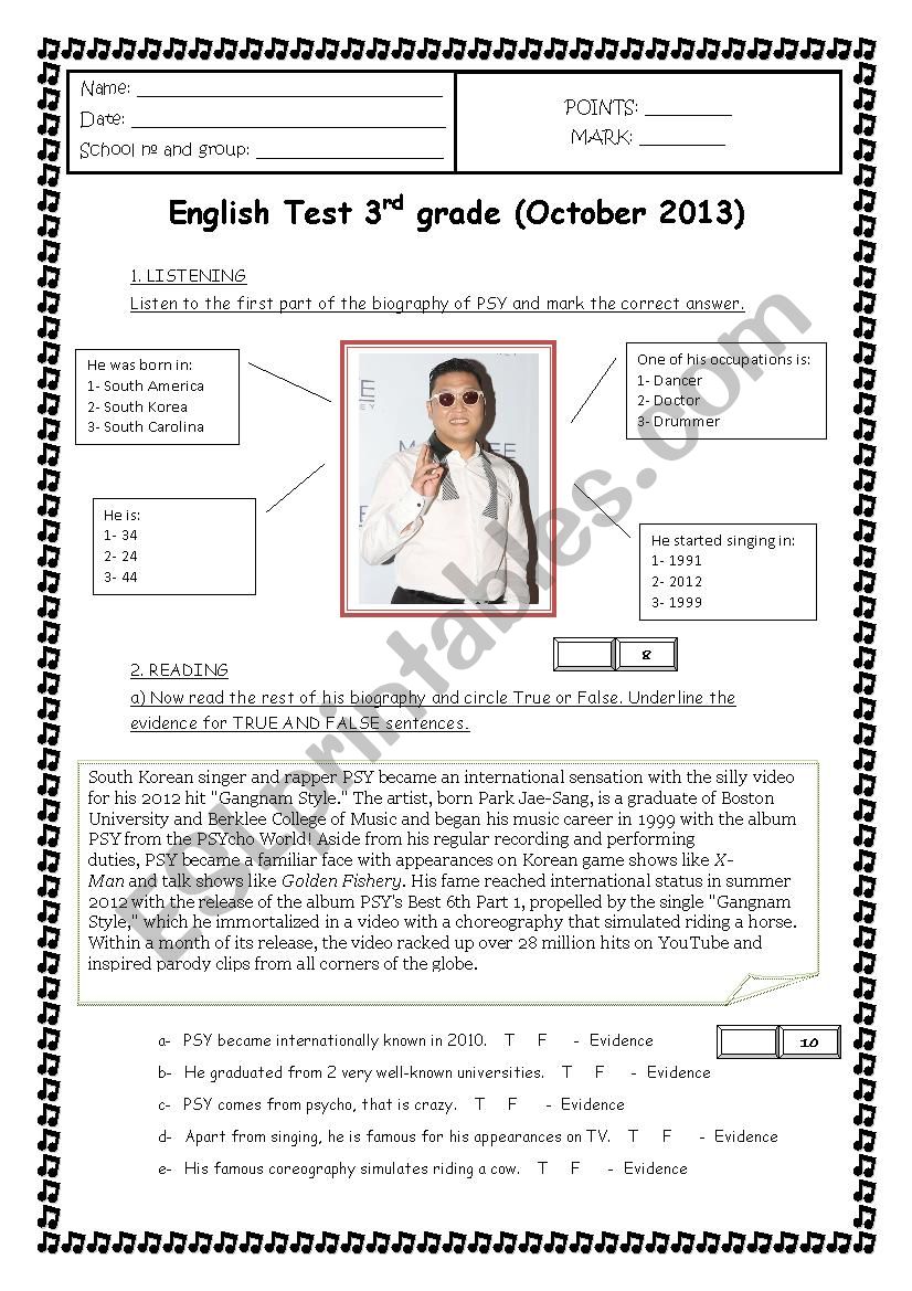Test about PSY worksheet