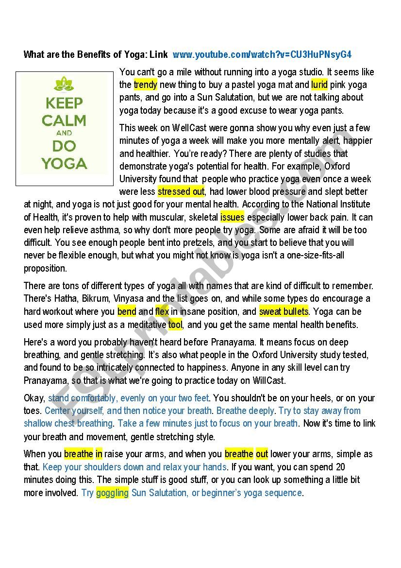 Yoga:  worksheet