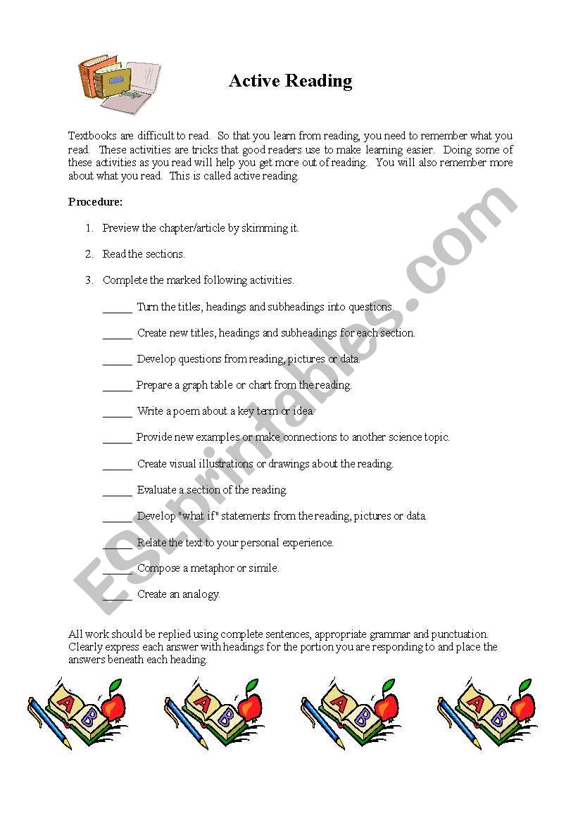 Active Reading worksheet