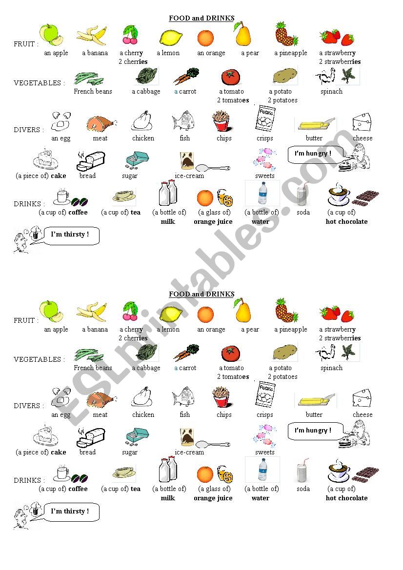 Food and drinks worksheet