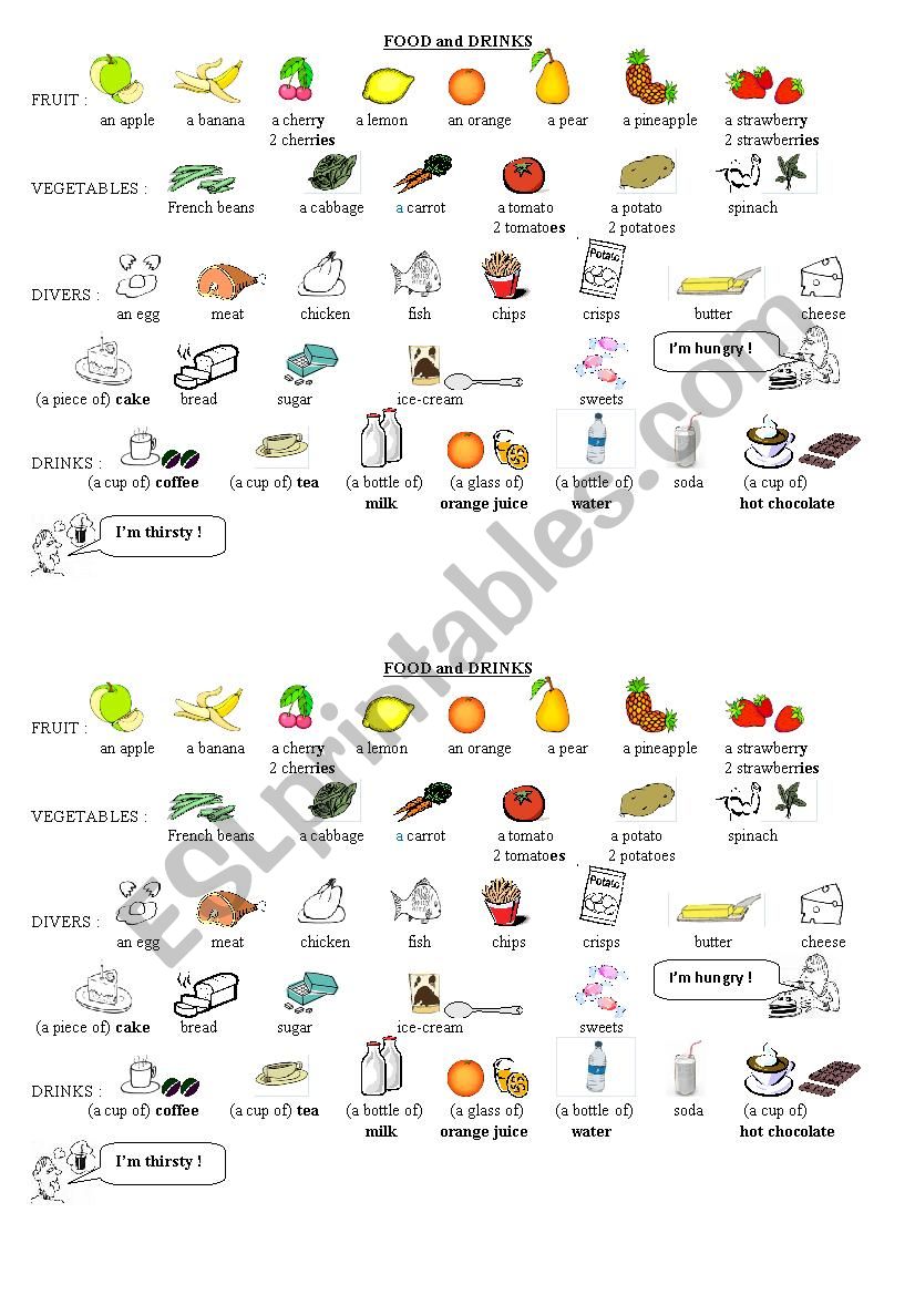 Food and drinks worksheet