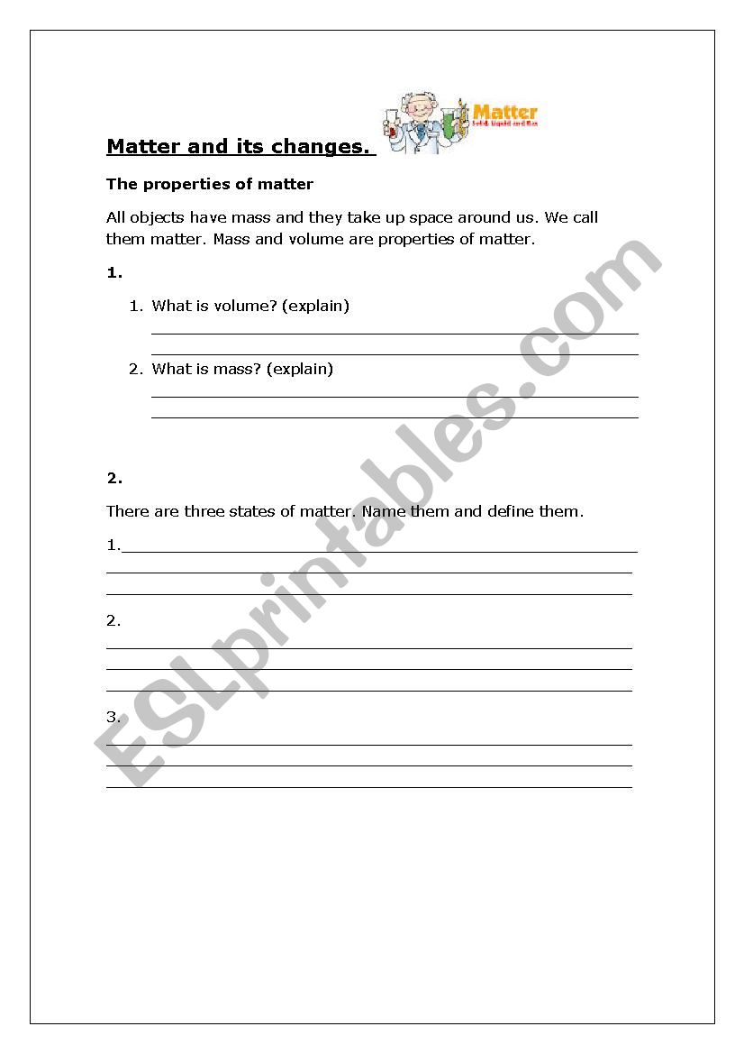 MATTER AND ITS CHANGES - ESL worksheet by c.fernandez Within Changes In Matter Worksheet