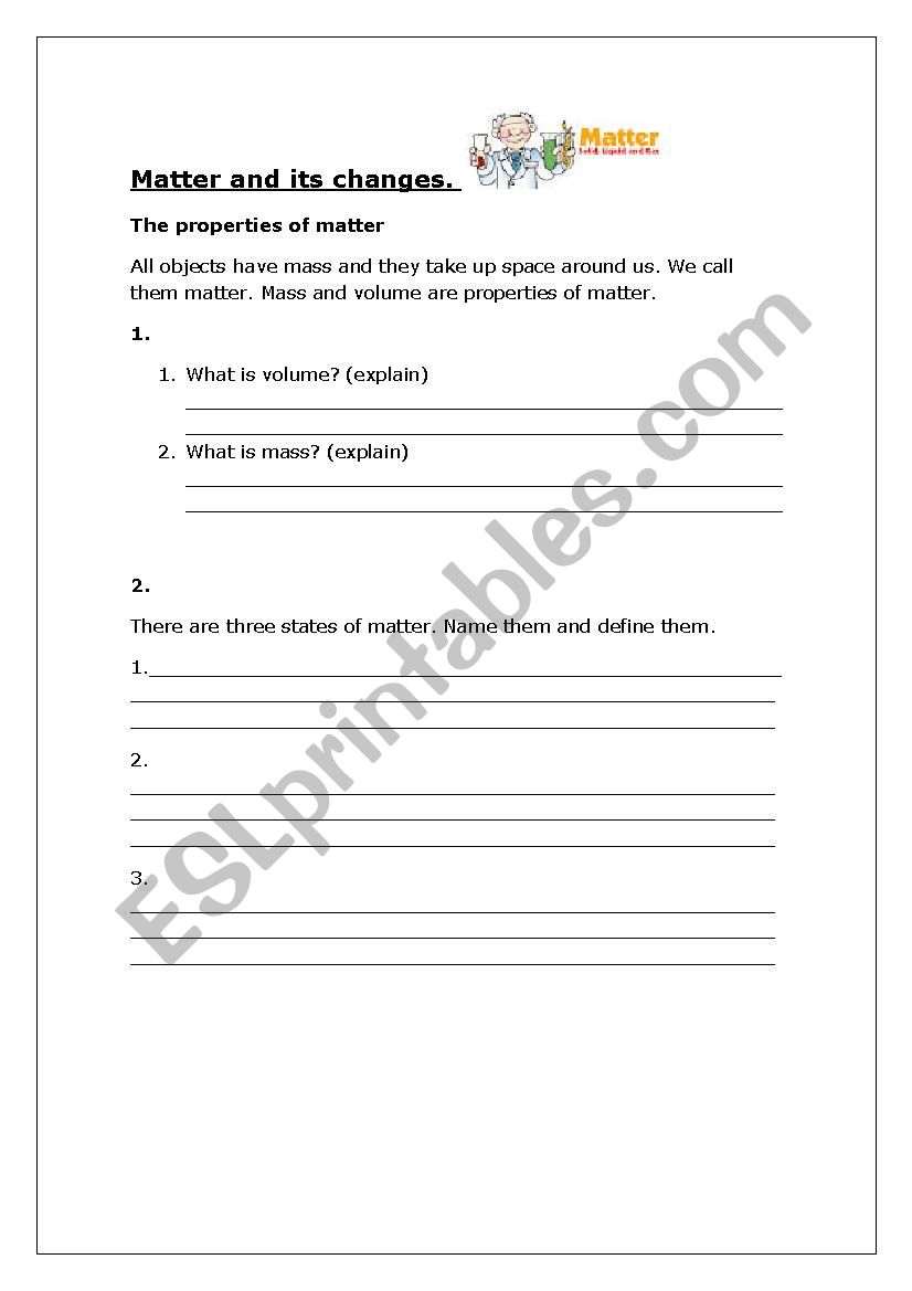 MATTER AND ITS CHANGES worksheet