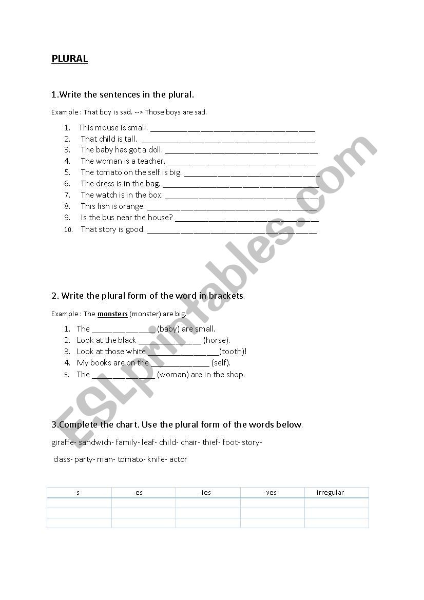 PLURAL worksheet