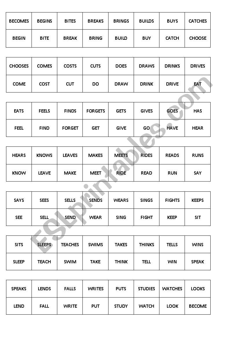 Simple present domino worksheet
