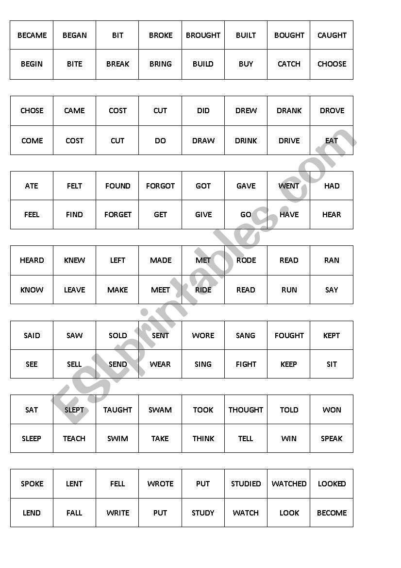 Simple past domino worksheet