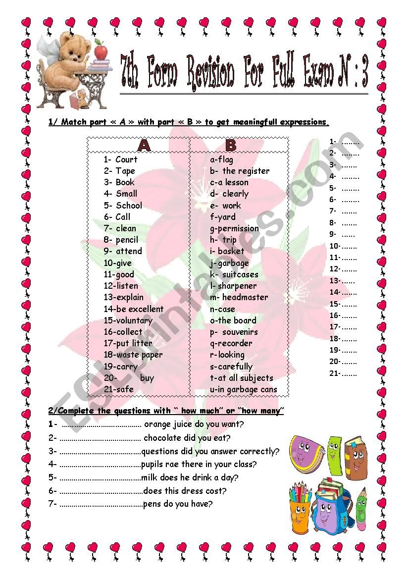 7 th Form Revision For End of Term- Test N :3