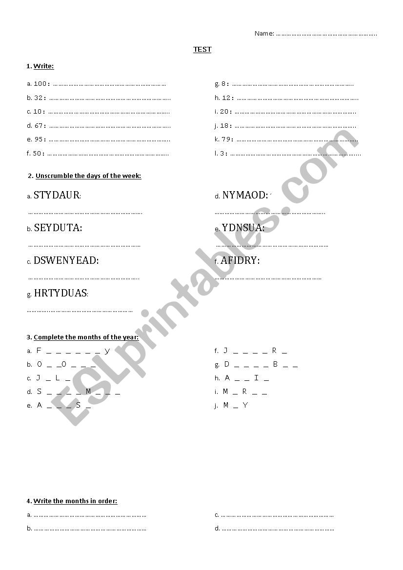 test worksheet