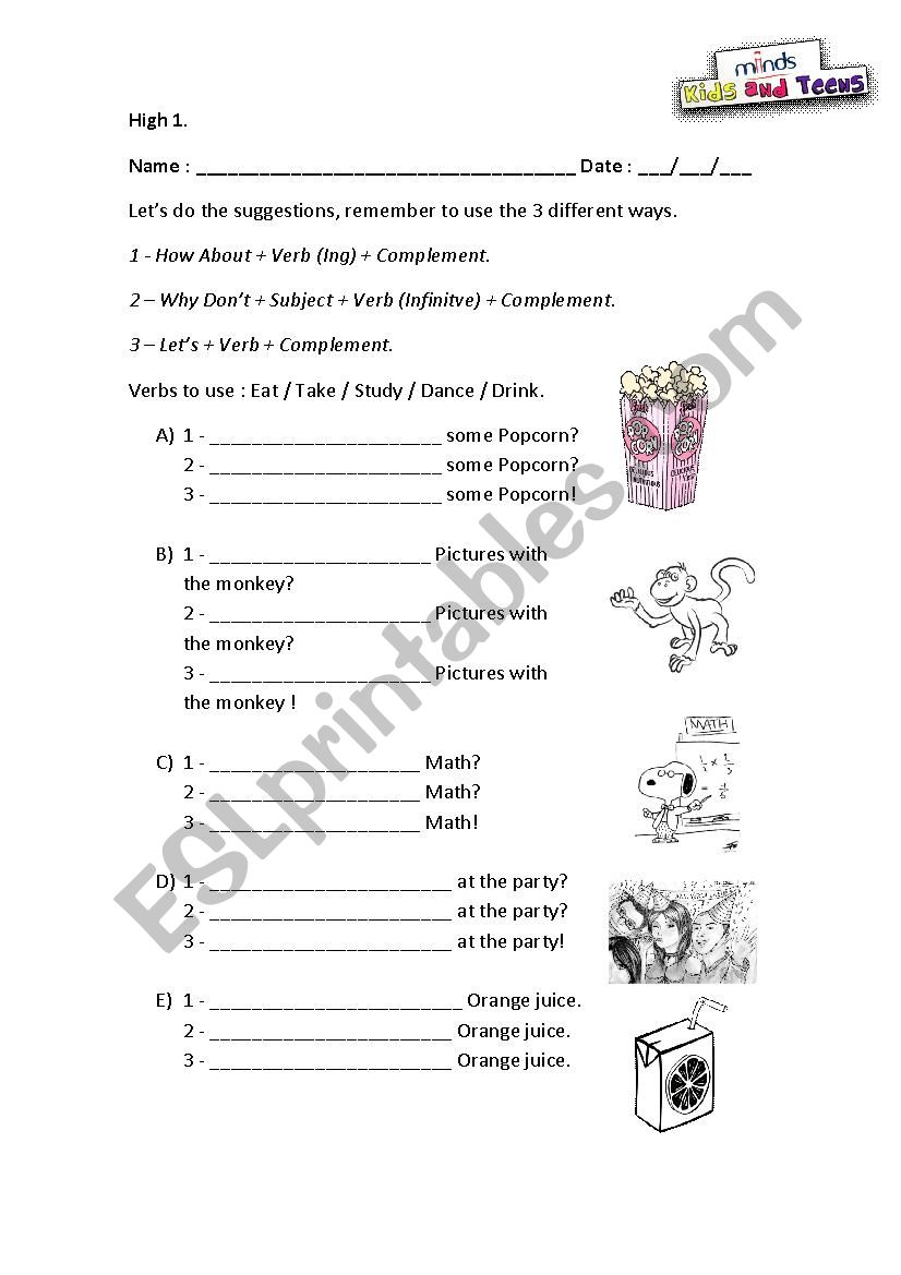 How to make suggestions. worksheet
