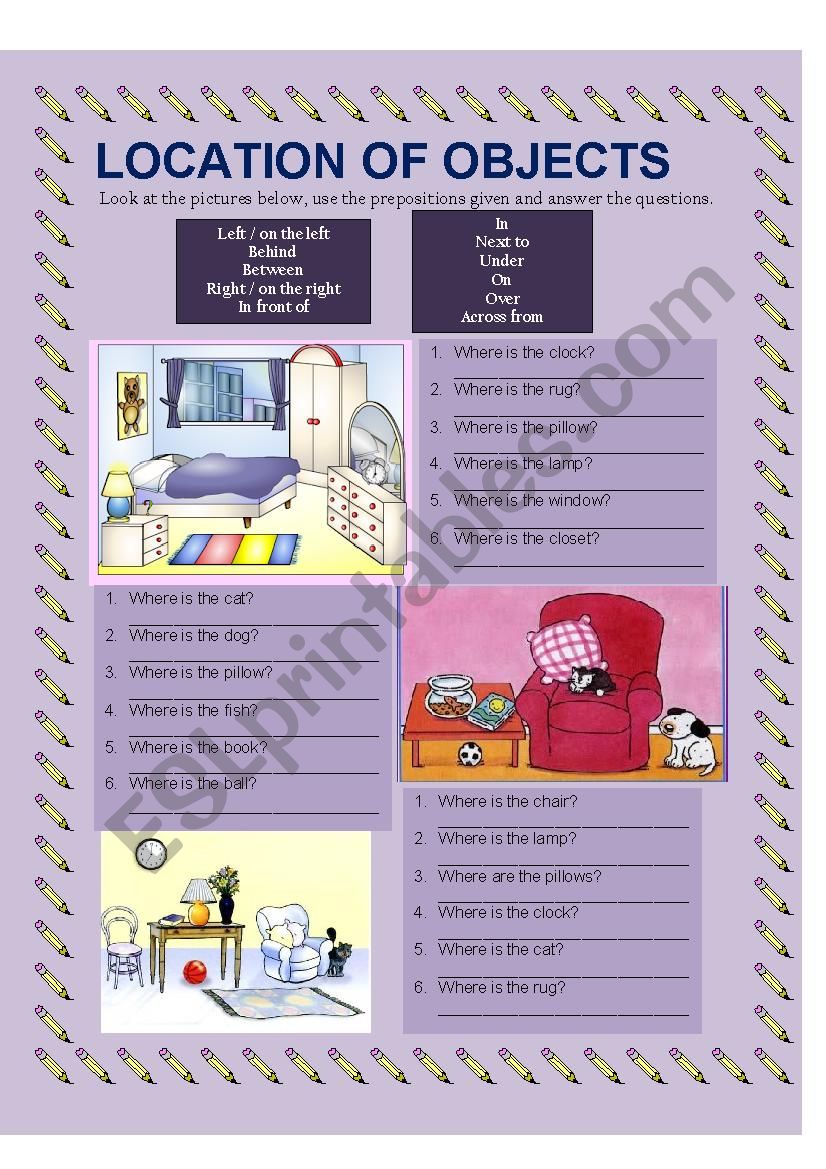 Location of objects worksheet