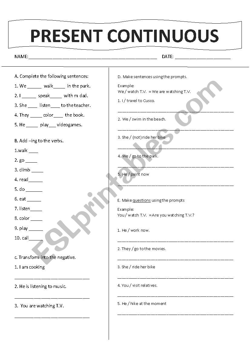 PRESENT CONTINUOUS worksheet