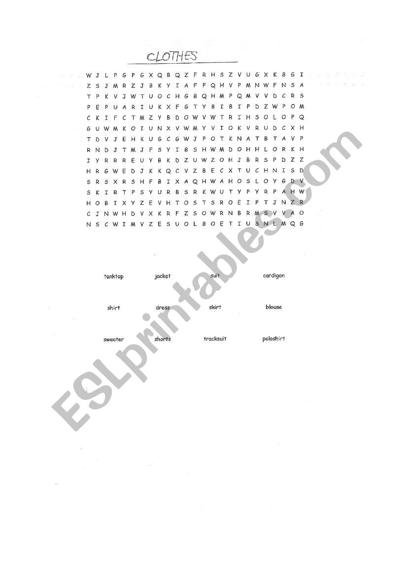 clothes crosswords worksheet