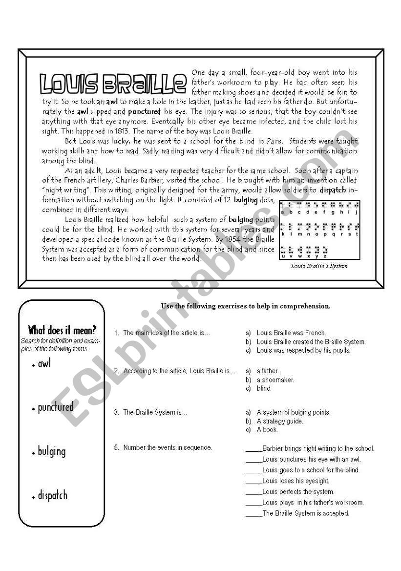 Louis Braille worksheet