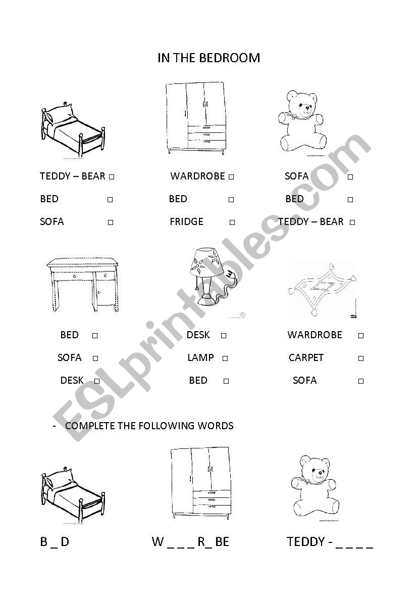 IN THE BEDROOM worksheet