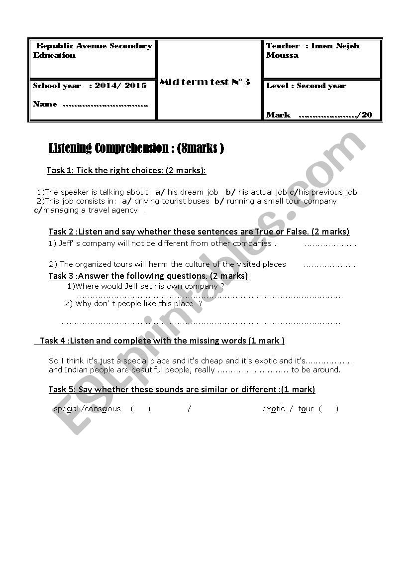 MID TERM TEST 3  worksheet