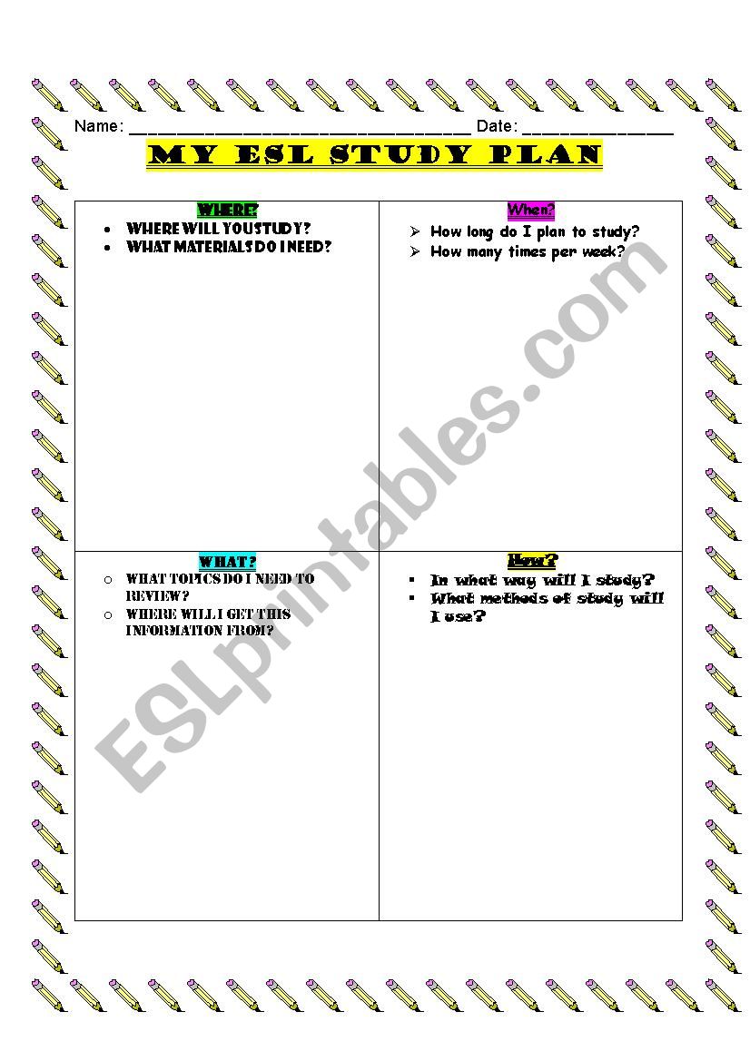 My ESL Study Plan worksheet