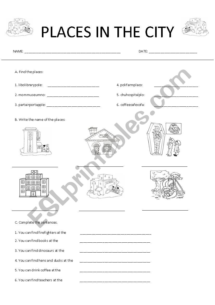 PLACES IN THE CITY worksheet